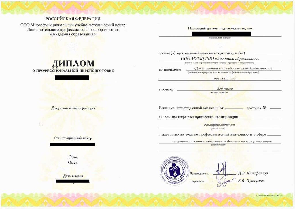 Профессиональная переподготовка Документационное обеспечение деятельности организации, 256 час